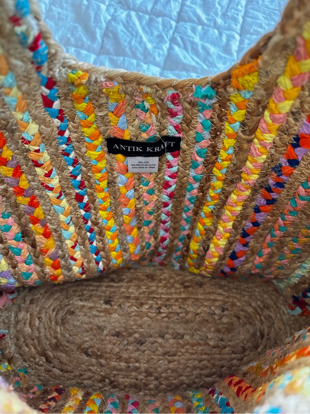 Antik Kraft Multicolor Braided Straw Tote - Vibrant Stripe - Picture 3 of 4
